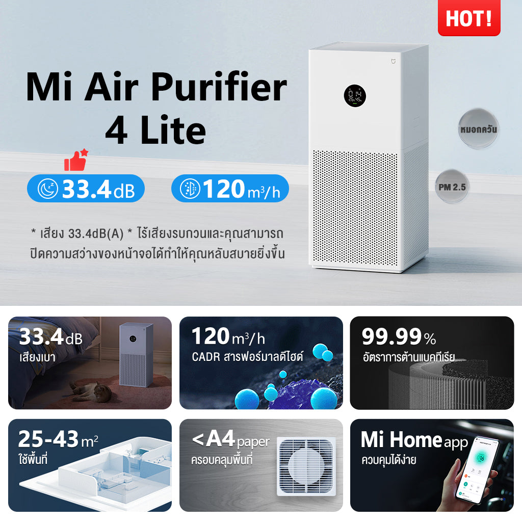 Xiaomi Mi Smart Air Purifier 4 Lite/Compact /4 Pro /6 เครื่องฟอกอากาศ กำจัดฟอร์มาลดีไฮด์/PM2.5 เหมาะพื้นที่