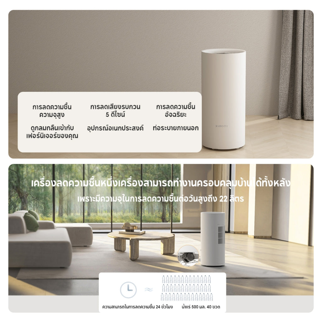 Xiaomi Smart Dehumidifier 22L เครื่องลดความชื้นอัจฉริยะ ถังน้ำ 4.5 ลิตร โหมดกำจัดความชื้น 3 รูปแบบ เสียงเบา 35.5dB