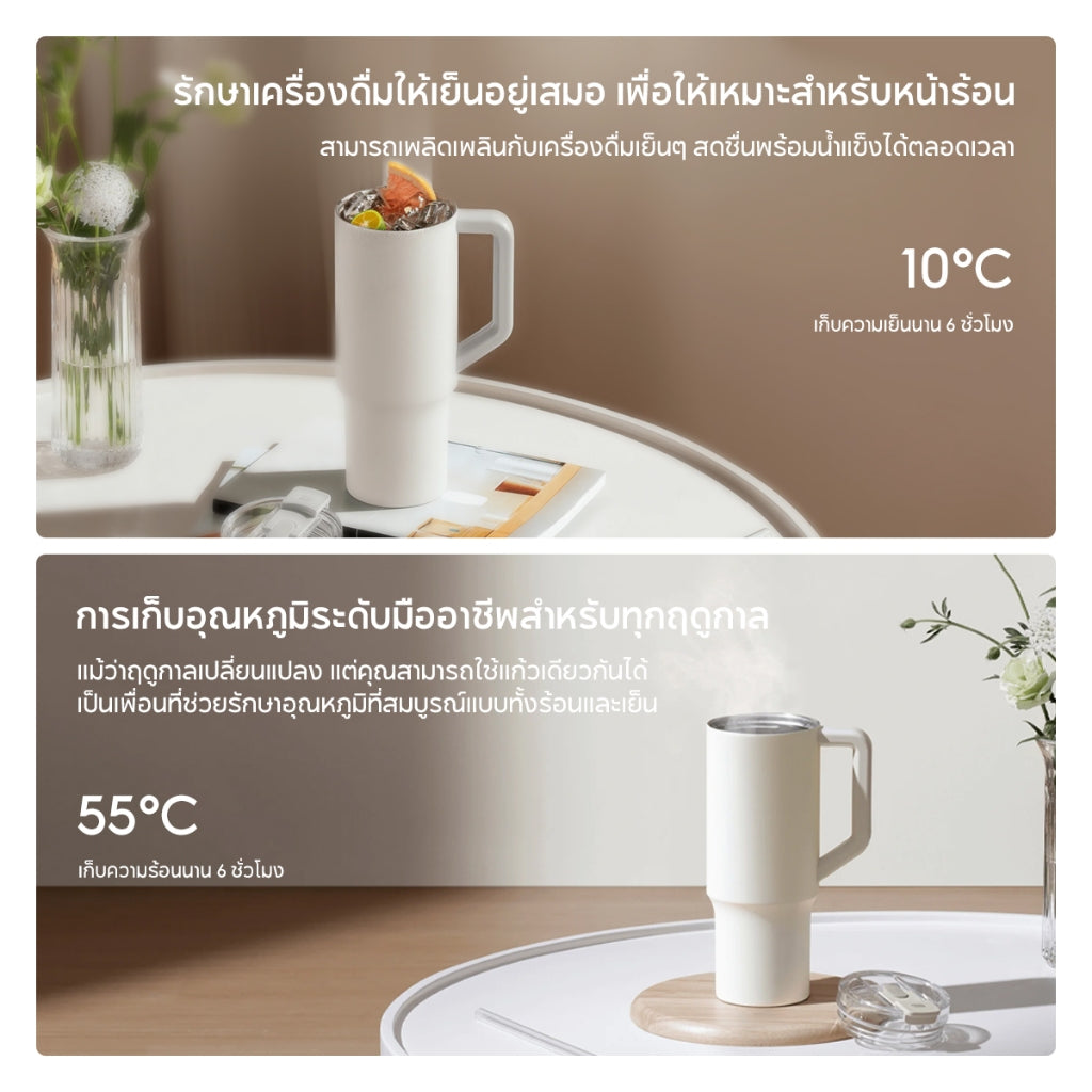Xiaomi Straw Mug แก้วน้ำแบบพกพา แก้วน้ำพร้อมหลอด ความจุ 1L ภายในทำจากสแตนเลส 316L รักษาอุณหภูมิได้นาน 6 ชั่วโมง