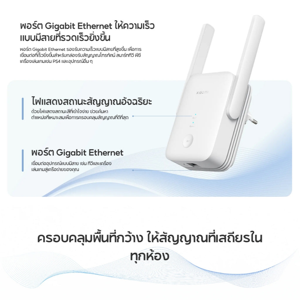 Xiaomi Wi-Fi Range Extender AX1500 Wi-Fi 6 ความเร็วสูง พอร์ต Gigabit Ethernet รองรับ EasyMesh