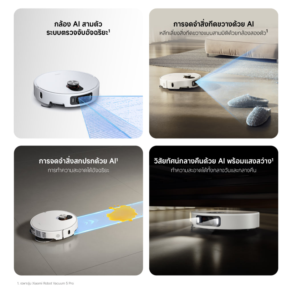 Xiaomi Robot Vacuum 5 20000Pa เรดาร์ DToF อัจฉริยะปรับยืด-หดได้ ระบบหลบหลีกสิ่งกีดขวาง S-Cross™ ป้องกันพันกัน