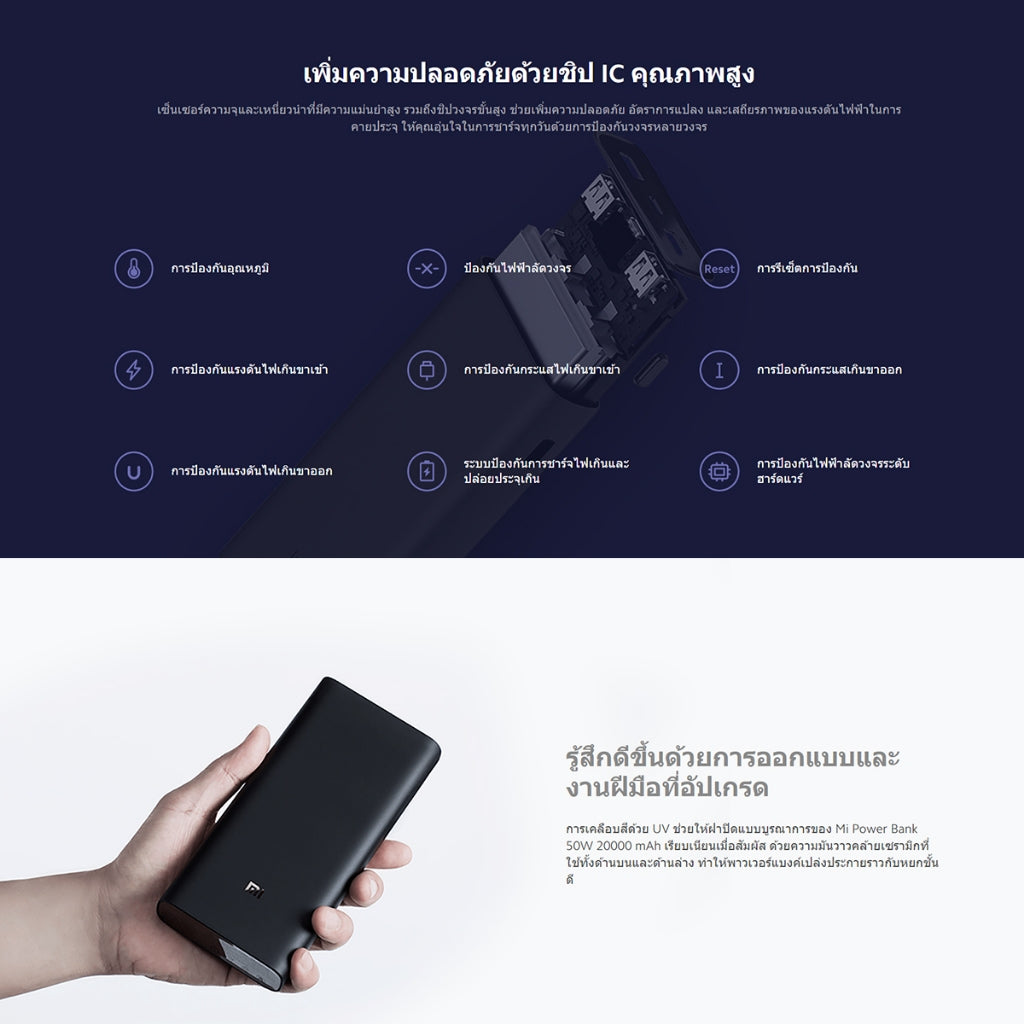 Xiaomi Mi 22.5W 10000mAh/10W Wireless 10000mAh พาวเวอร์แบงค์ แบตสำรอง เอาท์พุทสามช่อง ชาร์จเร็ว Type-C พกพาง่าย