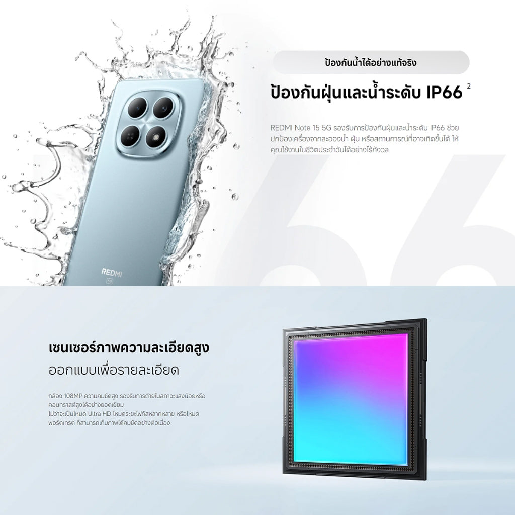 Xiaomi Redmi Note 15 5G ชิปเซ็ตเร็วแรง Snapdragon 6 Gen 3 กล้องระดับโปร ความคมชัดสูง108MP ความจุแบตเตอรี่ 5520mAh