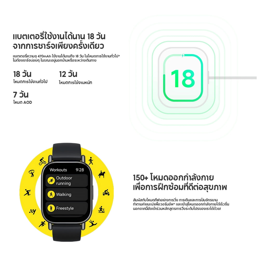 Xiaomi Redmi Watch 5 Lite ตรวจวัดอัตราการเต้นหัวใจทั้งวัน หน้าจอ AMOLED 1.96"