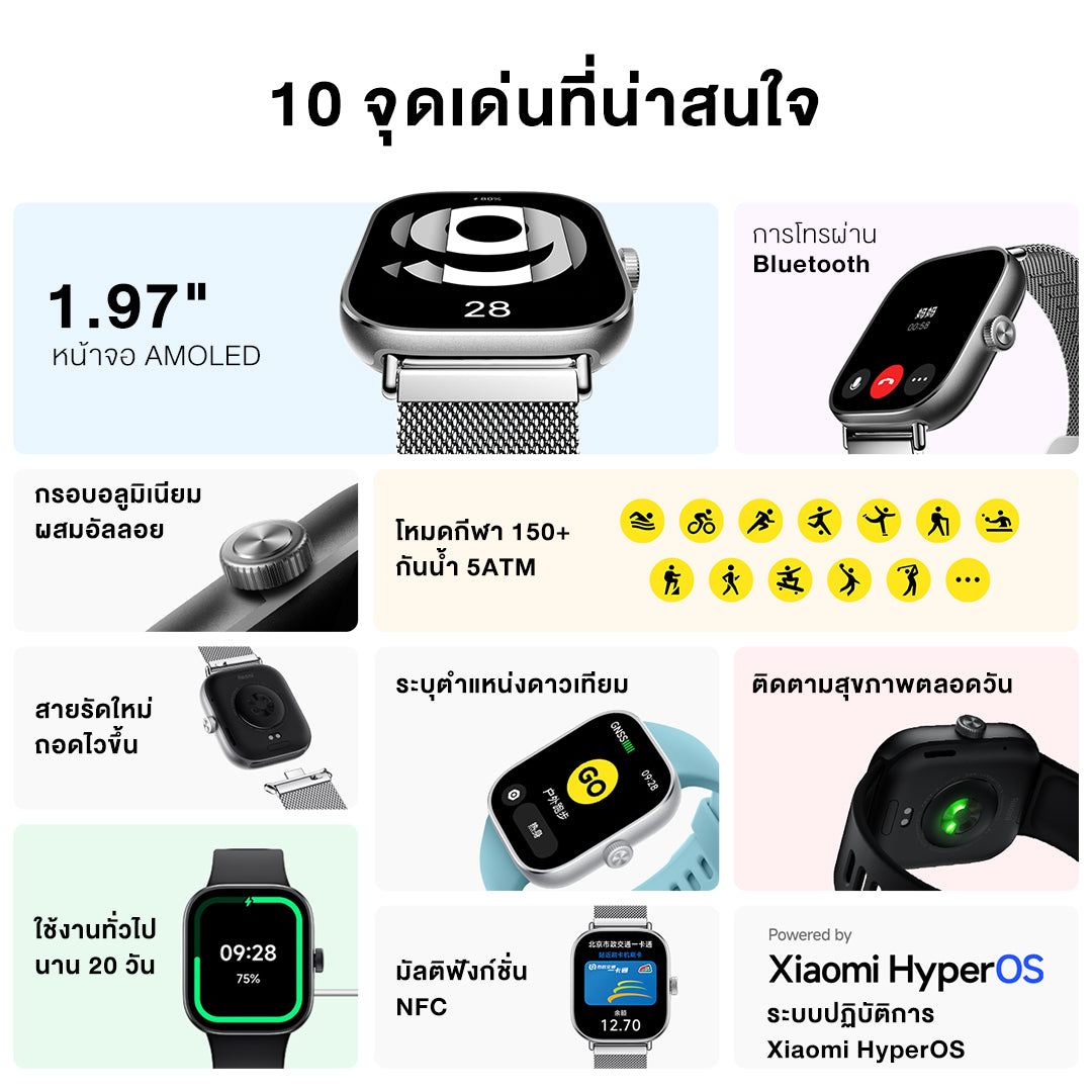 Xiaomi Redmi Watch 4 ตรวจวัดอัตราการเต้นหัวใจทั้งวัน หน้าจอ AMOLED 1.97" การใช้งานได้นาน 20 วัน