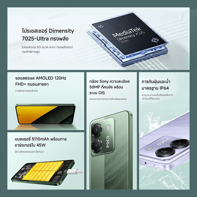 Xiaomi POCO M7 Pro 5G 8GB+256GB / 12GB+256GB Dimensity-7025 Ultra กล้อง50MP ชาร์จเร็ว45W 120Hz FHD+eye-care AMOLED