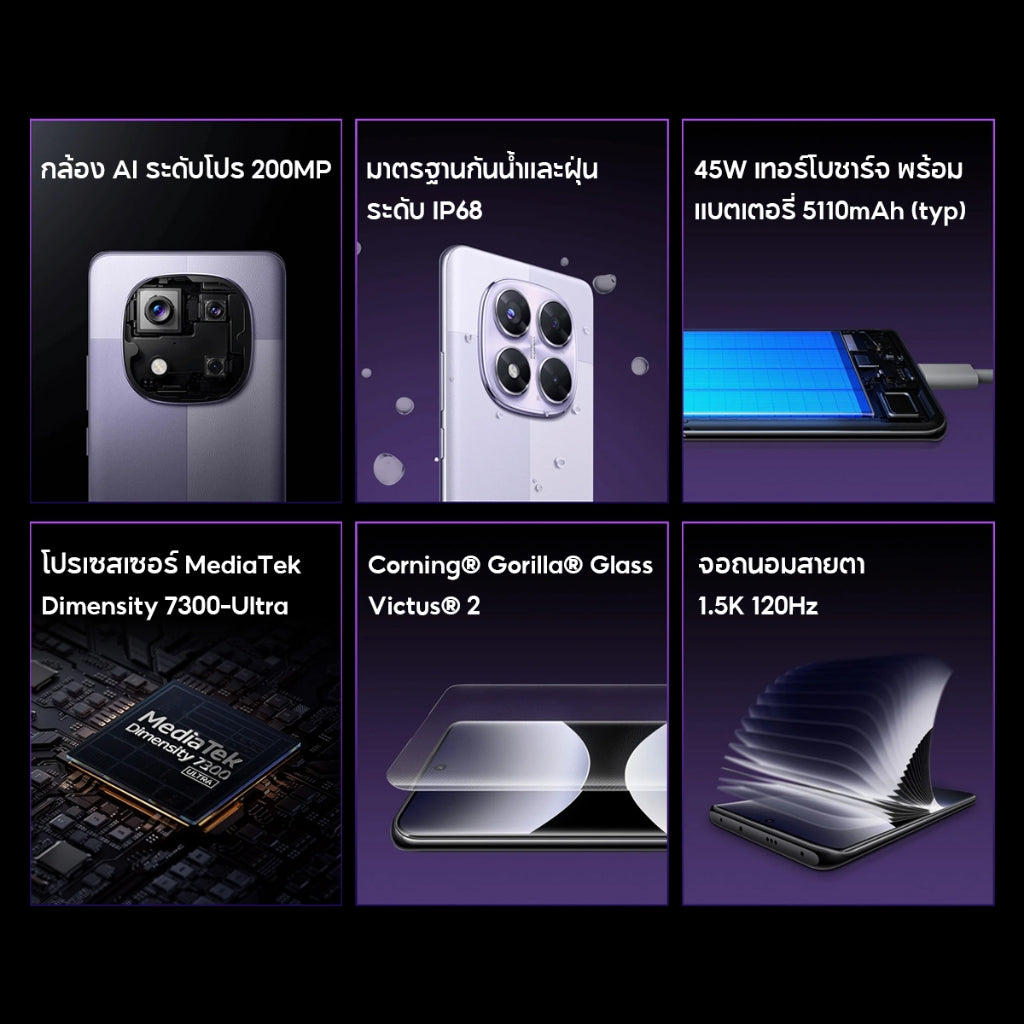 Xiaomi Redmi Note 14 5G 8+256/12+512 โทรศัพท์มือถือ หน้าจอ 6.67" 120Hz กล้องหลัก 108MP MediaTek 7025 Ultra 5110mAh