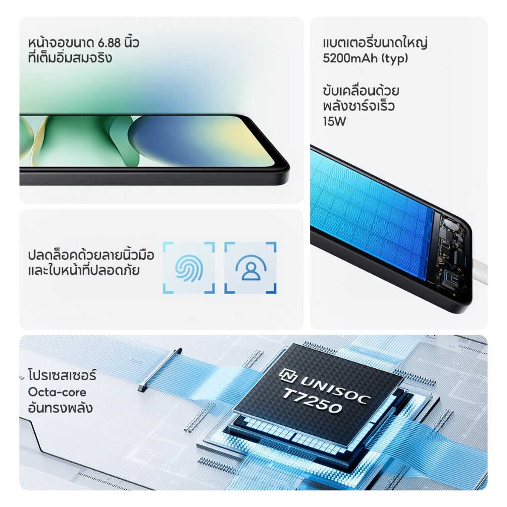 Xiaomi Redmi A5 3+64/4+128 โทรศัพท์มือถือ ปลดล็อคลายนิ้วมือด้านข้าง แบตอึด 5200mAh รับประกัน 15 เดือน