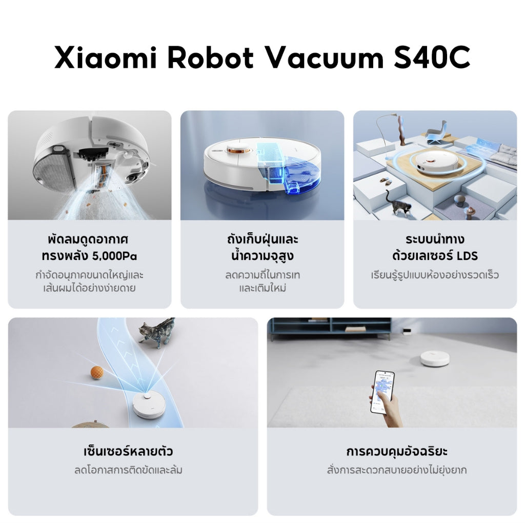 Xiaomi Mi Mijia Robot Vacuum Mop S40C/S40/ S40 Pro หุ่นยนต์กวาด เครื่องดูดฝุ่น ดูดแรง 5000Pa โหมดคู่ดูดฝุ่น/ถูพื้น