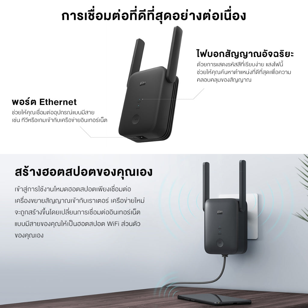 Xiaomi WiFi Range Extender AC1200 Wi-Fi ดูอัลแบนด์ ขยายสัญญาณ 2.4GHz/5GHz ตัวขยายสัญญาณ Wi-Fi