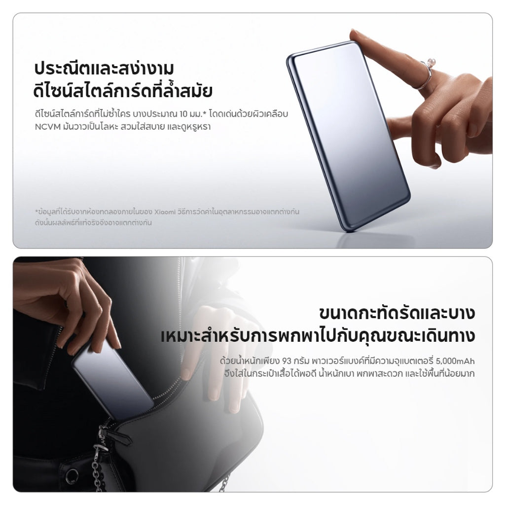 Xiaomi Ultra Slim Power Bank 5000mAh พาวเวอร์แบงค์ แบตสำรอง เอาท์พุตสูงสุด 20W ความจุสูง 5000mAh