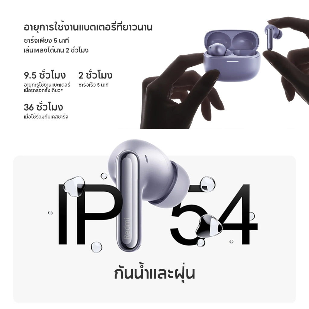 Xiaomi Redmi Buds 6 Pro Wireless Bluetooth Earphone หูฟังบลูทูธไร้สาย ระบบเสียงพื้นที่อิสระ ลดเสียงรบกวนได้ลึก