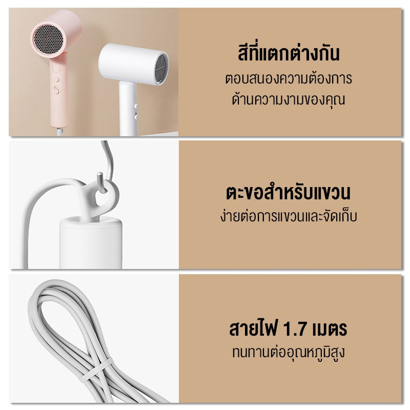 Xiaomi Compact Hair Dryer H101 ไดร์เป่าผมไฟฟ้า ไดร์เป่าผมไอออน แบบพกพา ไอออนลบ 5 ล้าน ลดชี้ฟูผมเรียบลื่น