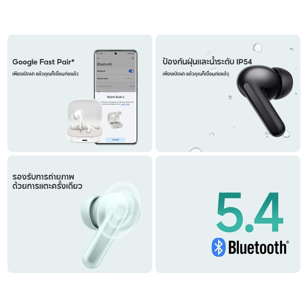 Xiaomi Redmi Buds 6 Wireless Bluetooth Earphone หูฟังบลูทูธไร้สาย ระบบเสียงพื้นที่อิสระ ลดเสียงรบกวนได้ลึก