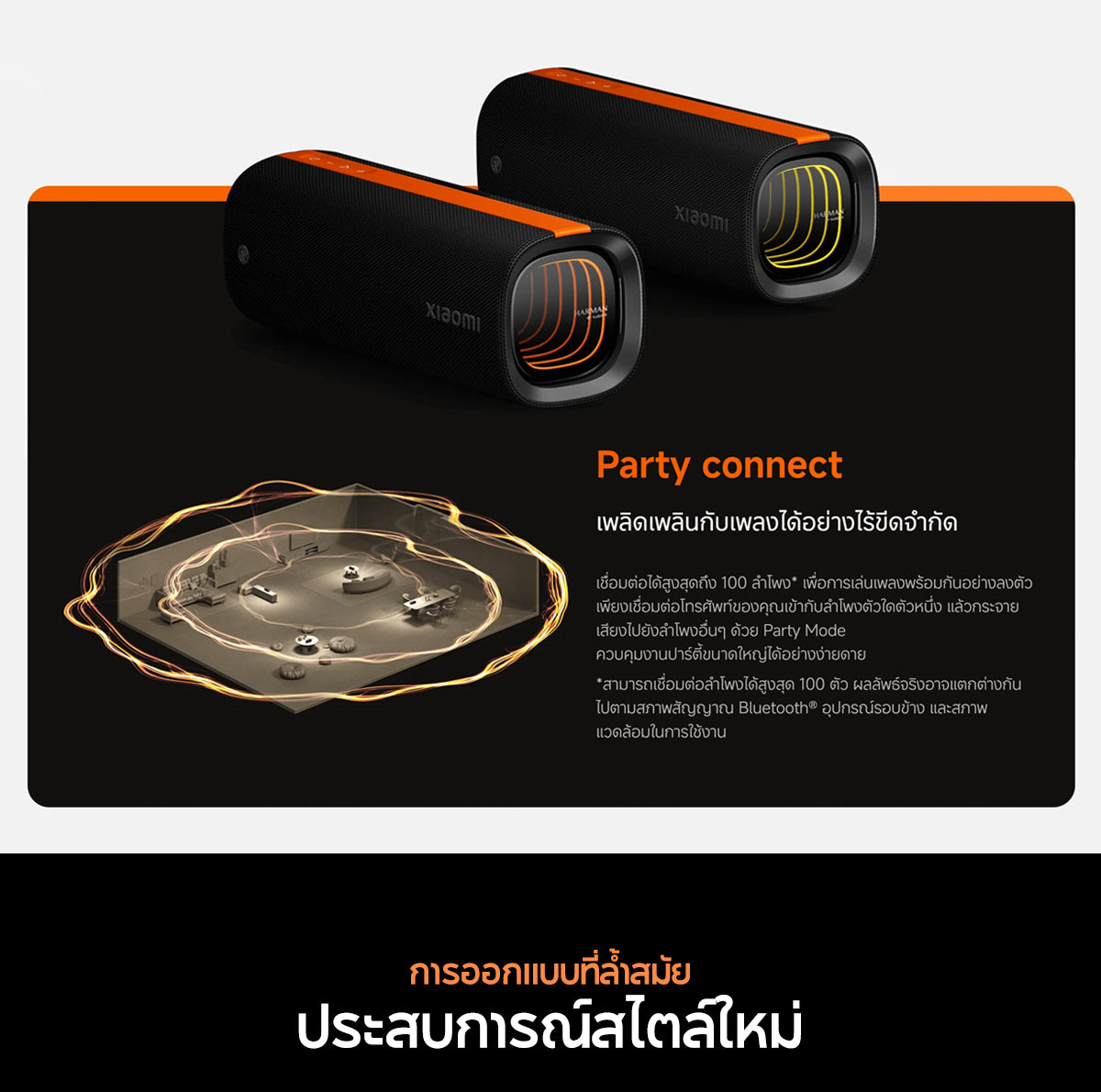 [NEW] Xiaomi Sound Party คุณภาพเสียงทรงพลัง 50W ปรับแต่งเสียงด้วย Harman AudioEFX การเชื่อมต่อ TWS* สองอุปกรณ์